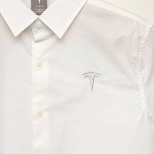 Tesla Men's Long Sleeve Button Up Shirt White Medium Uniform